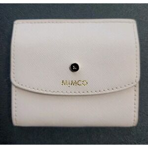 Mimco small Card wallet Light Pink Gold Logo Luxury Saffiano Leather Small Flaw*